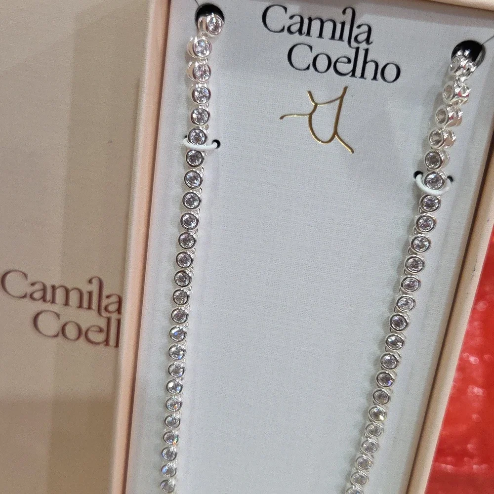 💎▪️ Camila Coelho▪️ Beautiful  Silver Tone Cubiz Zirconia 15in  Necklace